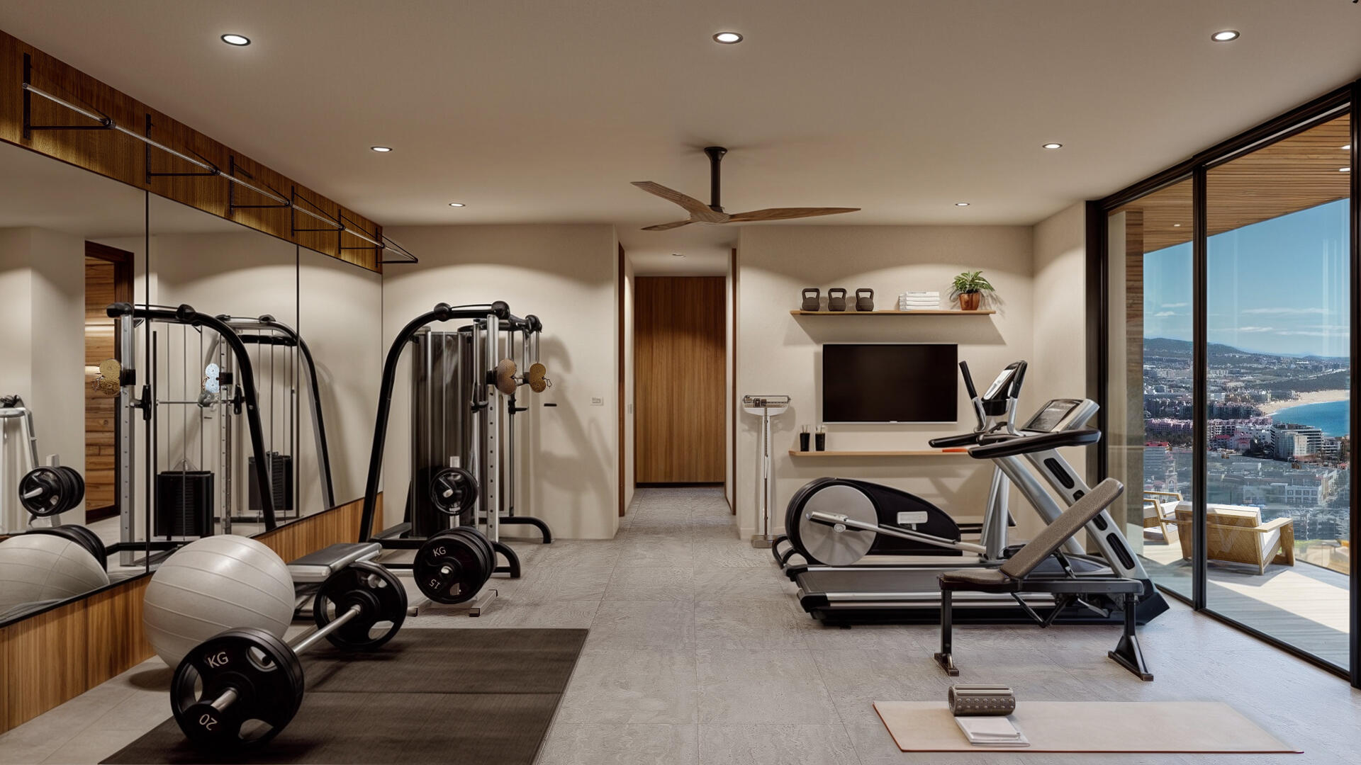 Villa del León private gym in Pedregal with a Cabo ocean view